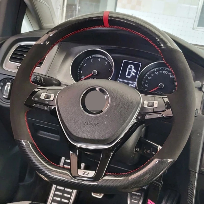 

Car Steering Wheel Cover Hand-Stitched Black Genuine Leather Suede Car Steering Wheel Covers For Volkswagen Golf 7 Mk7 Passat B8