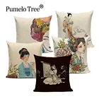 Осенний праздничный чехол для подушки Chang'e, украшение в виде персонажа, домашний диван, чехол для подушки для девочек и женщин, Льняные декоративные подушки, чехол