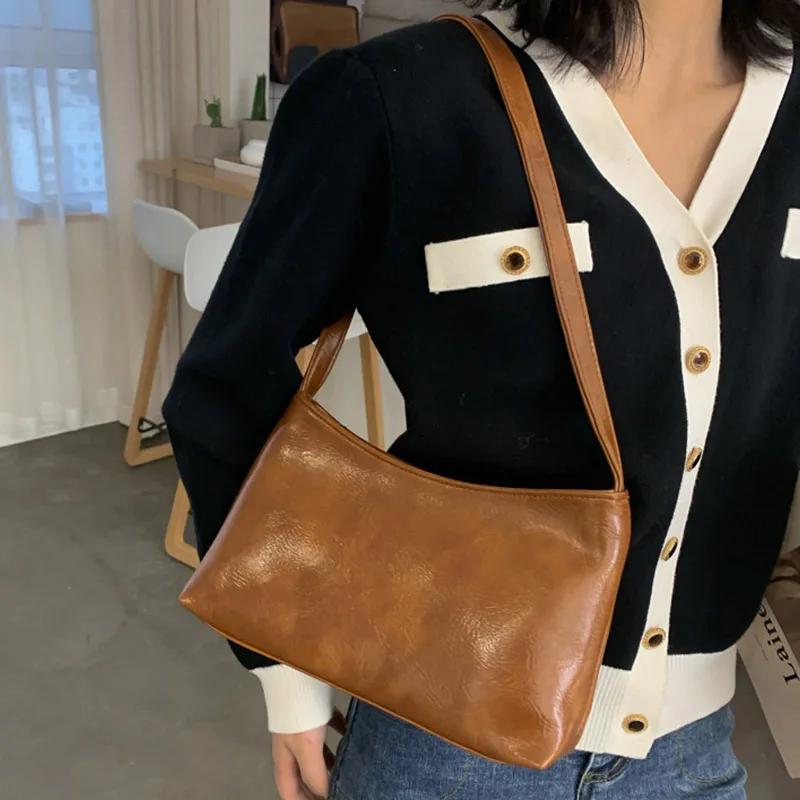 

Vintage Handbags Retro Armpit Bag Women Shoulder Bags Simple Solid Color PU Leather Casual Solid Crossbody Bags for Women Bolsas
