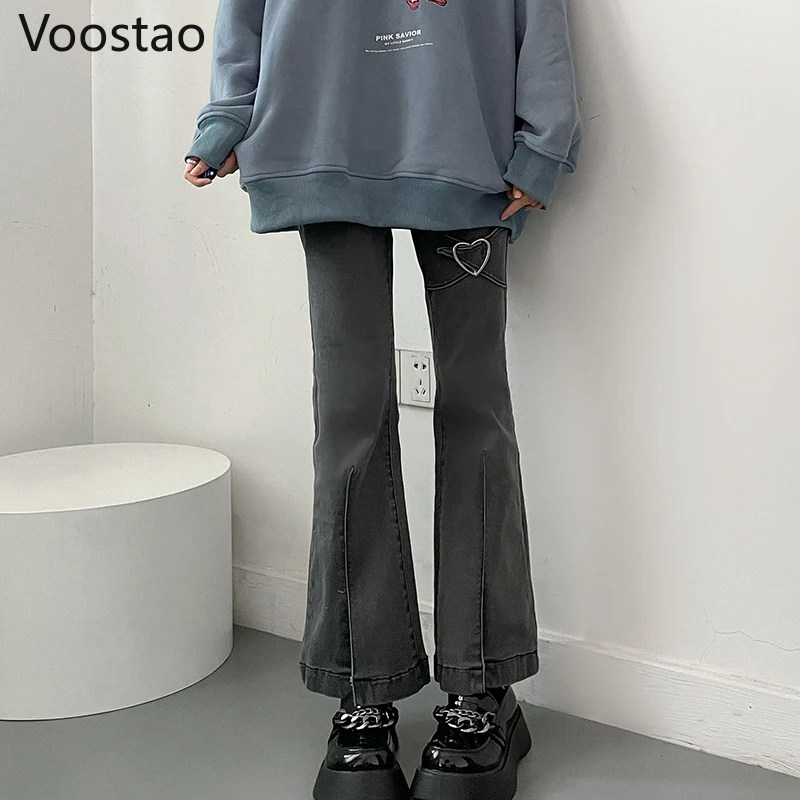 Брюки-клеш Женские джинсовые с завышенной талией и металлической пряжкой |