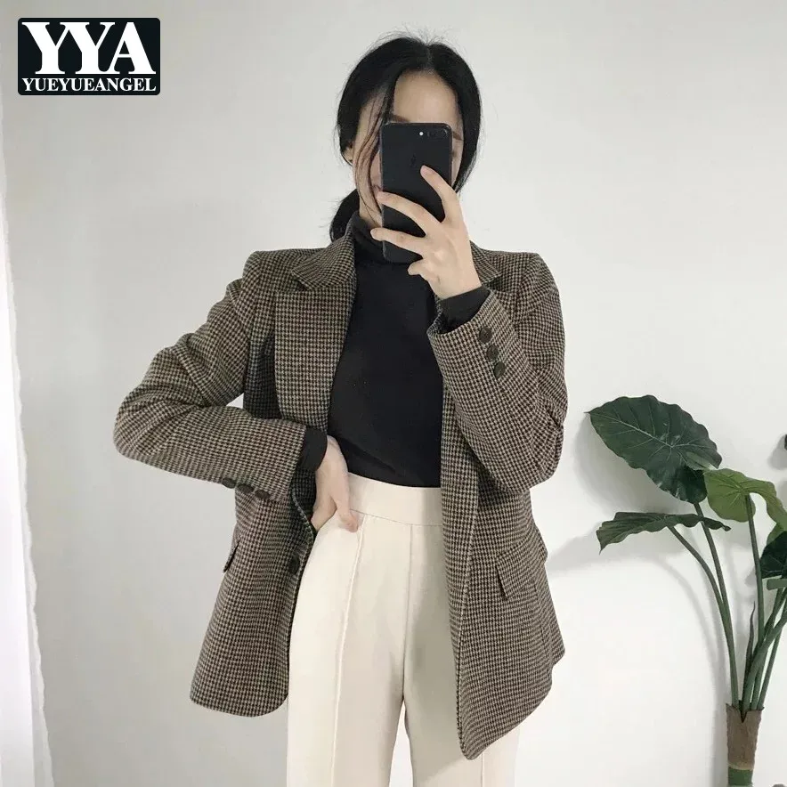 Новый шикарный клетчатый винтажный Блейзер свободного покроя Женский