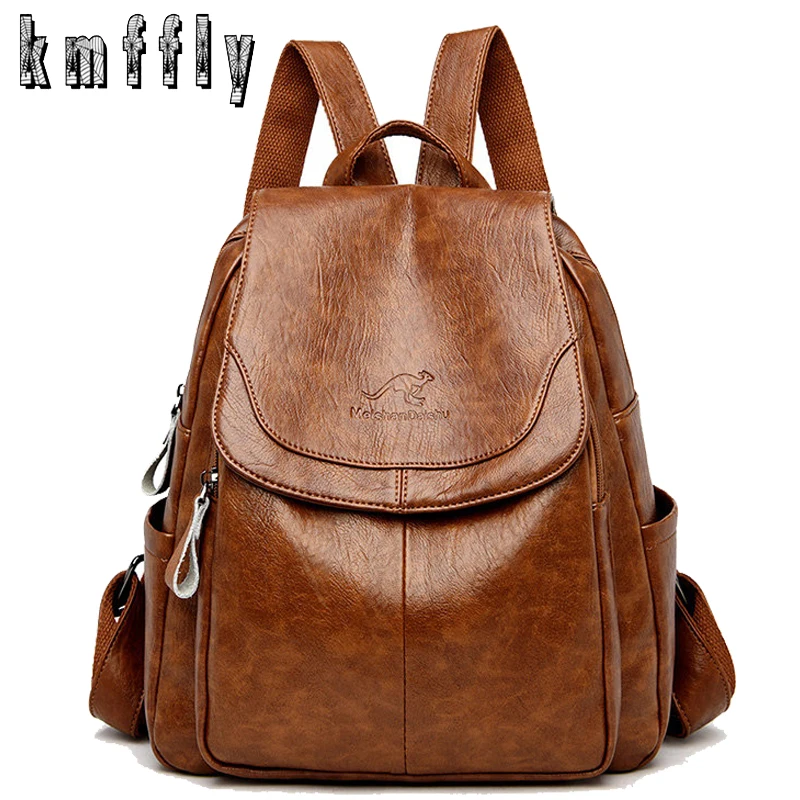 Винтажный рюкзак для женщин высококачественный кожаный школьный вместительная