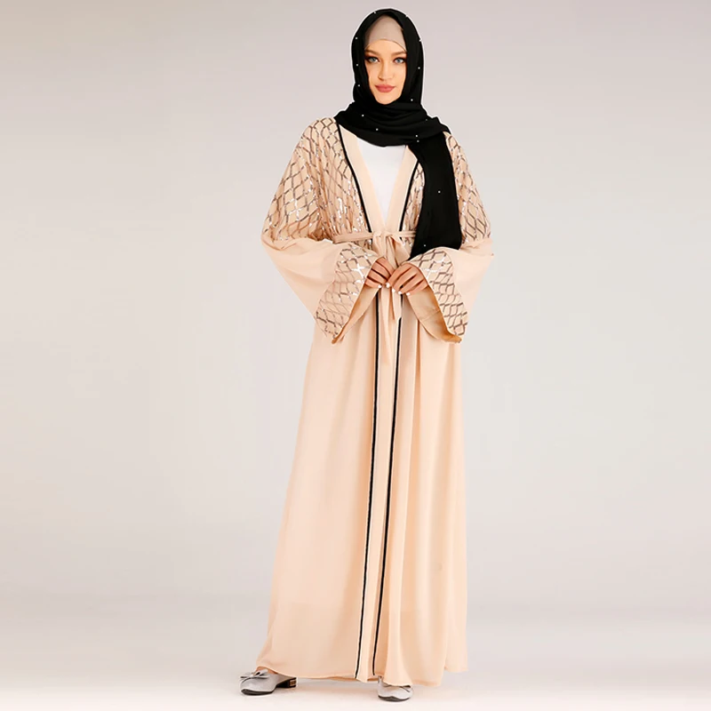 Кимоно женское с блестками турецкий хиджаб мусульманское платье|Мусульманская