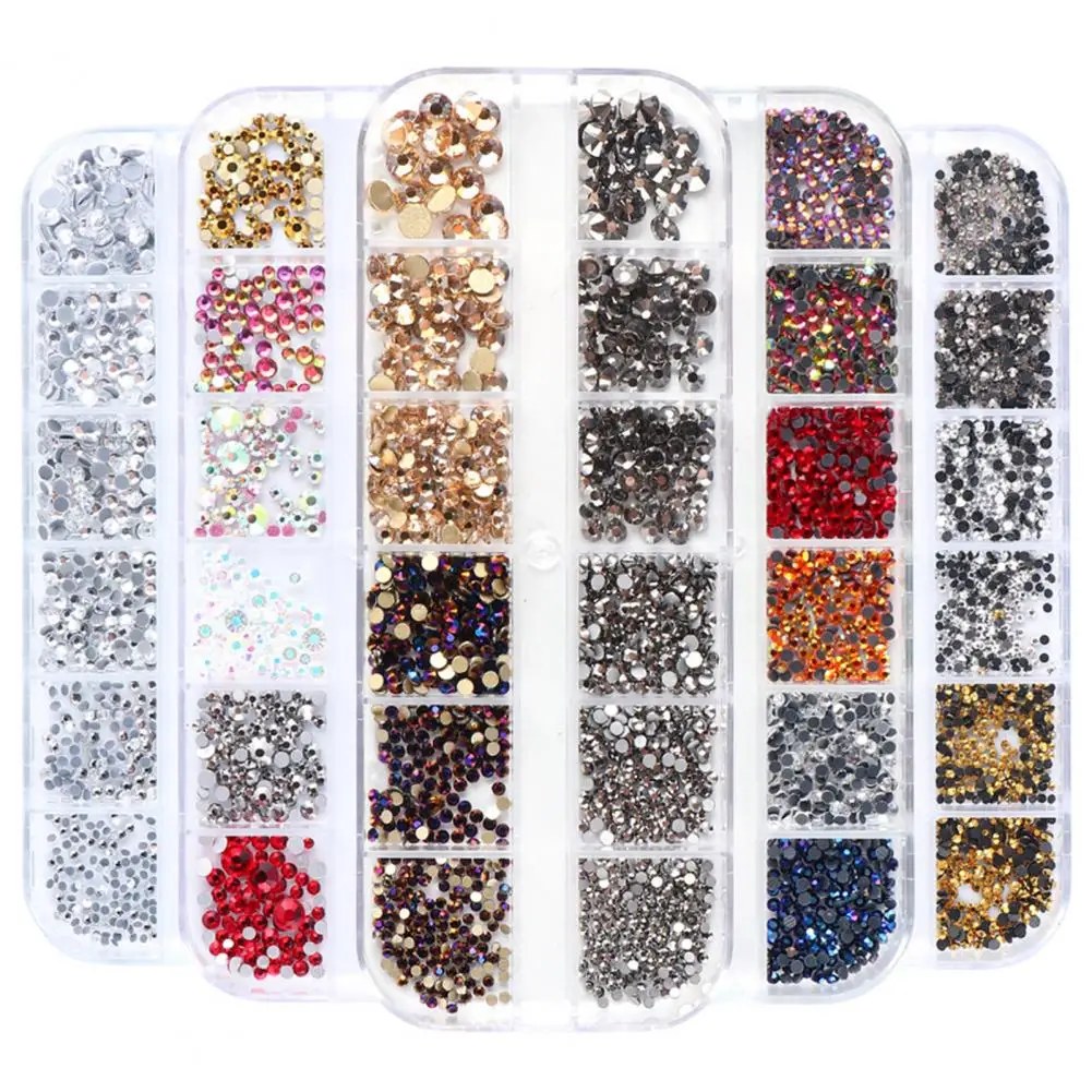 

12 Grids Round Rhinestone Nail Glitter Non-drop Decorative Nail Art Decoration for Beauty Salon Rhinestone Stones DIY Decor