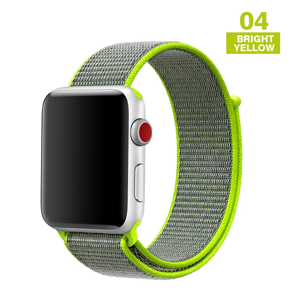 Bright yellow Ремешок для наручных часов Apple Watch серии 3/2/1 38 мм 42 мм мягкий нейлон дышащий сменный ремешок Спортивные петли для наручных часов iwatch серии 4 5 40 мм 44 мм - Цвет ремешка: Bright yellow