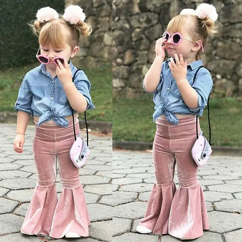 Newborn Toddler Baby Girl Bell Bottom Pleuche Pants Kids Long Flare Trousers New | Детская одежда и обувь