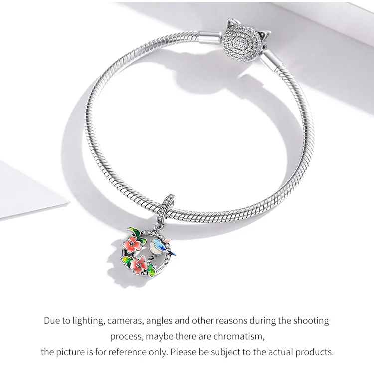 

Colorful Birds Flowers Leaves CZ Pendant Spring Charm 925 sterling silver fit Original Bracelet Jewelry Accessories DIY Making