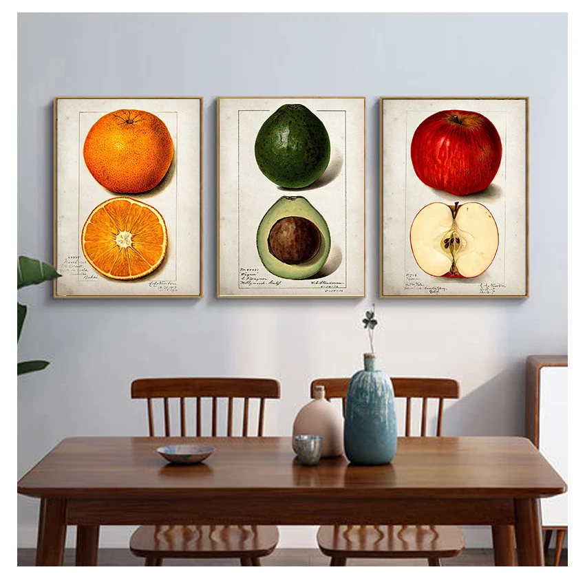 

Винтажный постер на холсте с изображением груши, яблока, оранжевого ананаса