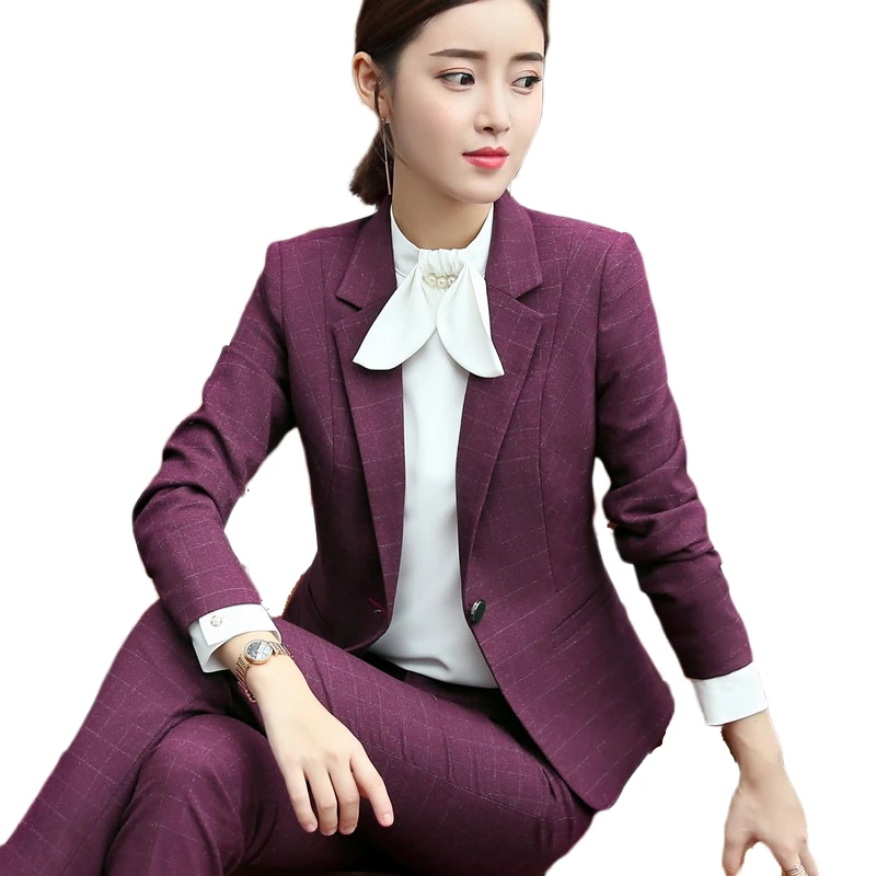 костюм женский брючный костюмы женские Элегантный клетчатый деловой офисный