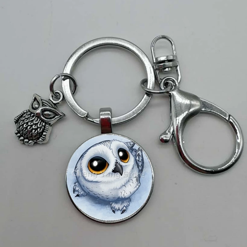 Hot Sale Cute Owl Pendant Keychain Big Eyes Bird Vintage Picture Glass Convex | Украшения и аксессуары
