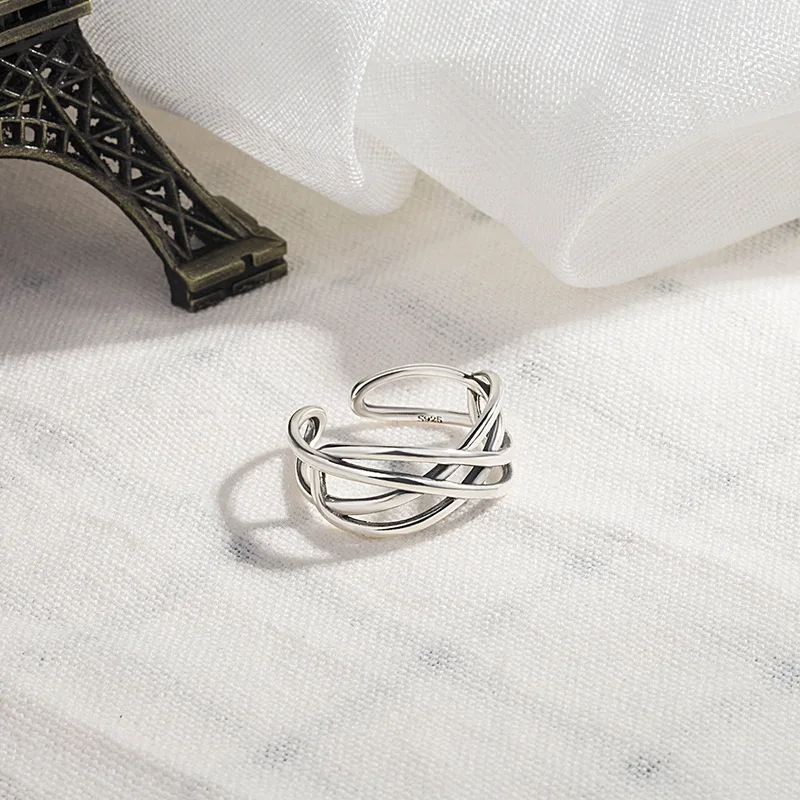 

Personality Fashion Vintage 925 Sterling Silver Cross Chains Rings For Women Punk Thai Silver Resizable Rings