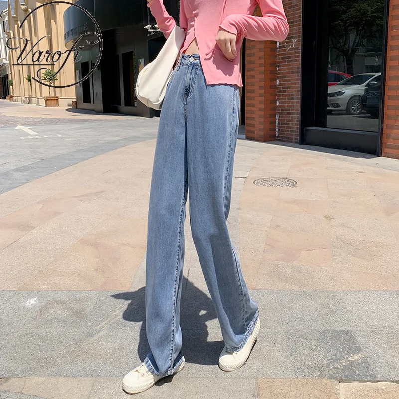 

2021 Women's jean fashion high-waisted pants slim fashion jeans wide leg pants