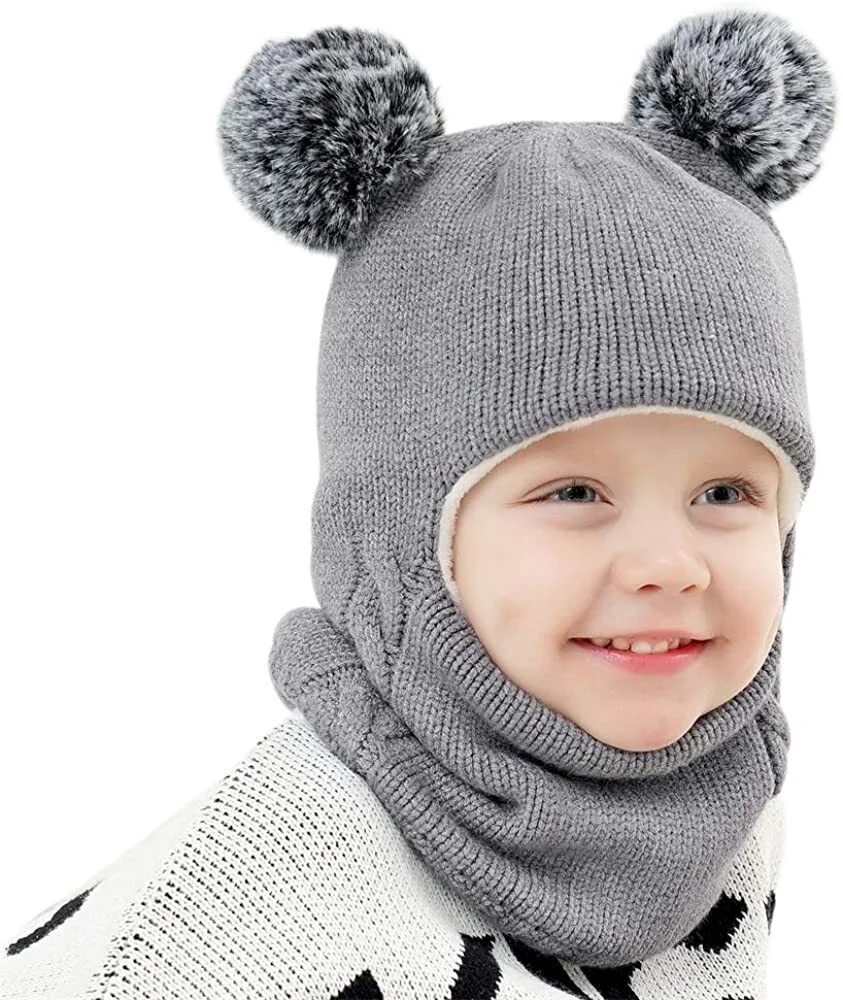 

2021 New Girls And Boys Winter Warm Knitted Hats Plush Pompoms Solid Warm Cute Cute Beanie Hat Gifts