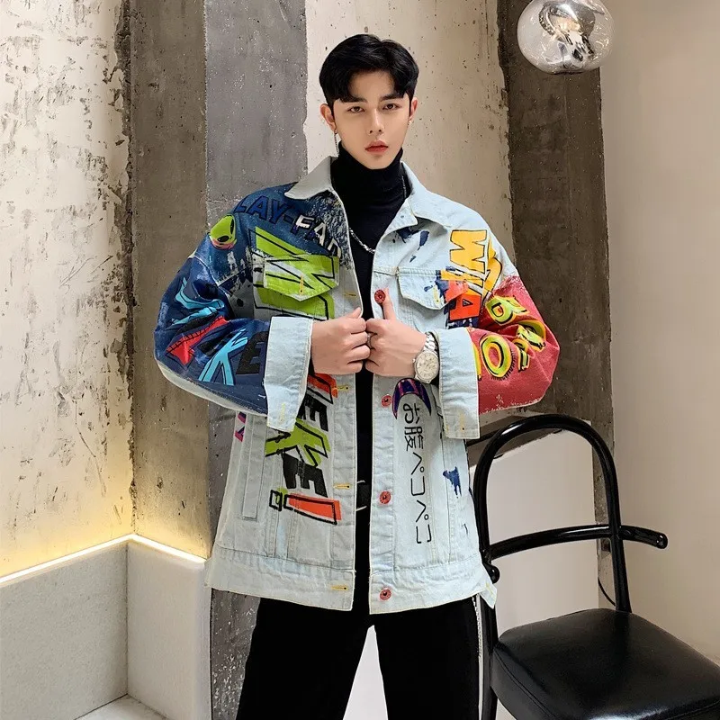 High Street новый бренд граффити мужские джинсовые куртки свободного кроя хип-хоп с