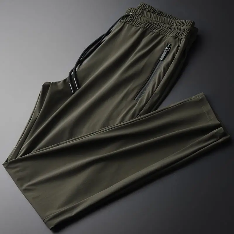 

Summer silky cool high count fabric drawstring casual pants men's slim breathable elastic leg pants men's fashion