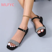 2021 new sandals female summer comfortable flat bottom fairy style wild word with rhinestones roman casual shoes trend