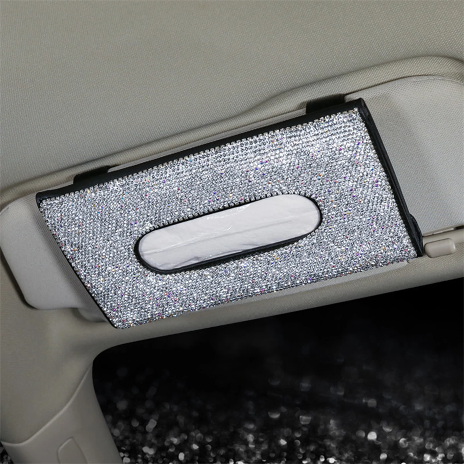 

Shiny Rhinestones Auto Car Visor Tissue Holder Crystals Paper Towel Cover