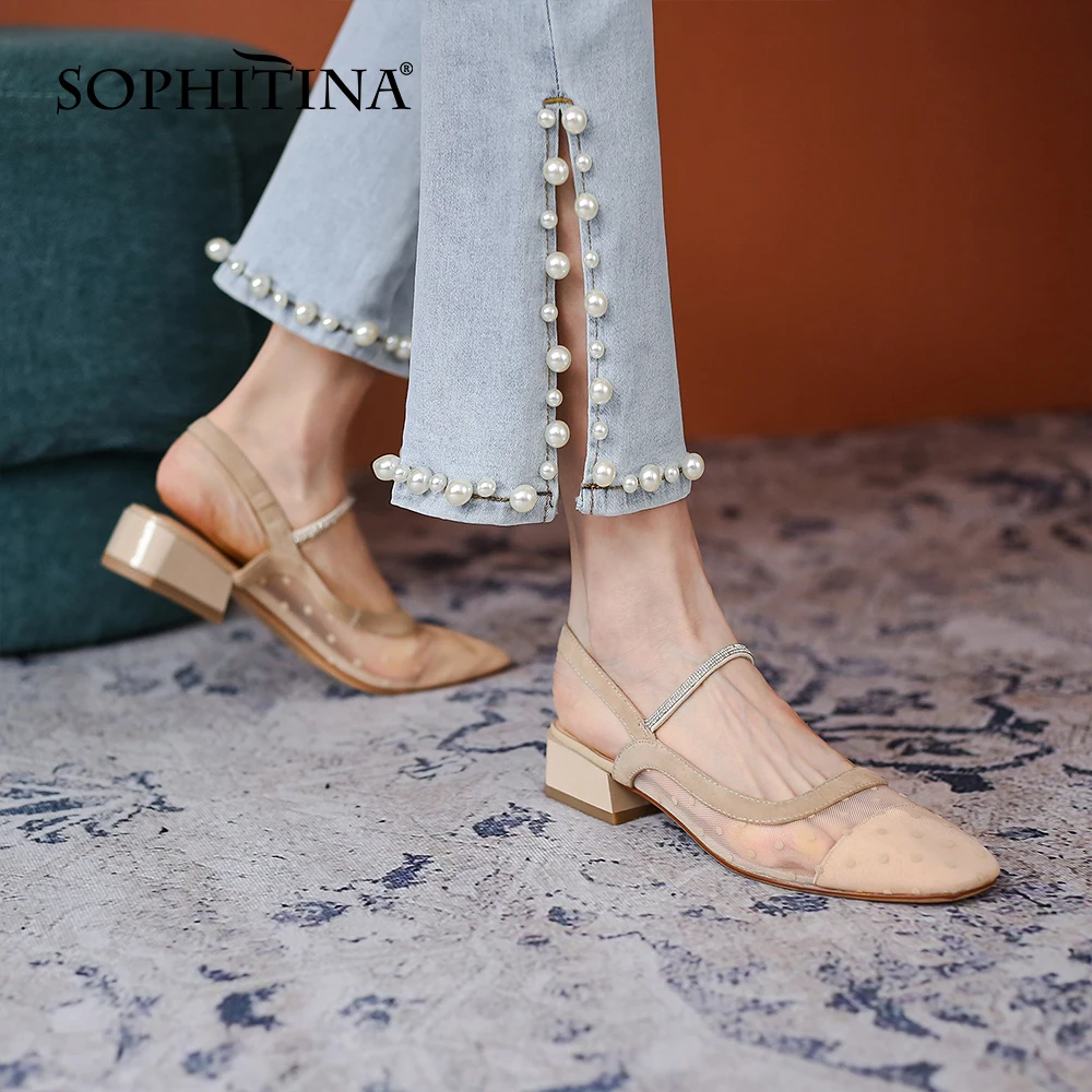 

Туфли-лодочки SOPHITINA женские на низком каблуке, кожаные туфли с квадратным носком, мелкая лаконичная стильная удобная обувь с ремешком на пят...