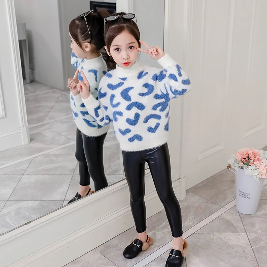 Свитера для девочек бархатные детские свитера с сердечками Толстый Пуловер