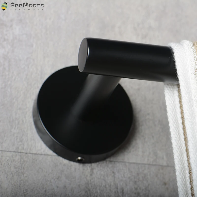 

Black Color Bathroom Hardware Accessories Towel Holder Bar Toilet Paper Holder Towel Ring Robe Hook Round