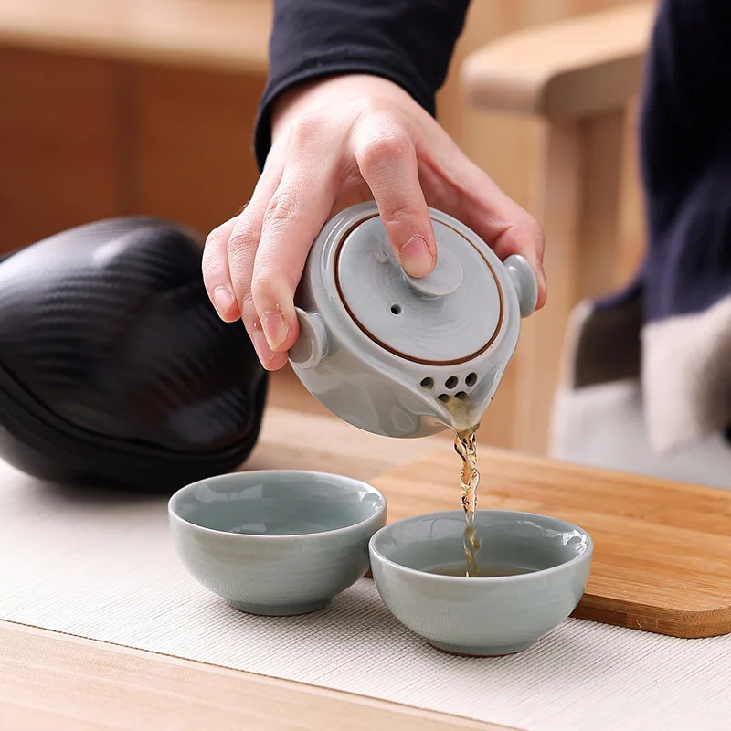 Portable Kungfu Tea Set Ceramic Teaset Simple Appearance Teaware Chinese Designer Travel One Teapot Two Cups Drinkware Gift Good | Дом и сад