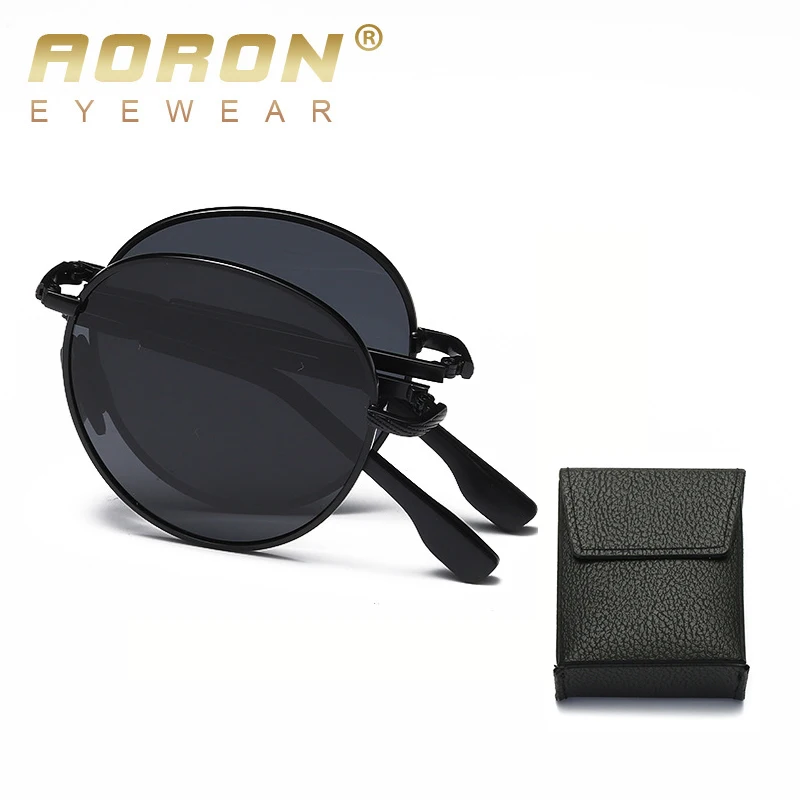 

Солнцезащитные очки AORON с металлической оправой UV400 для мужчин и женщин, поляризационные, круглые, складные
