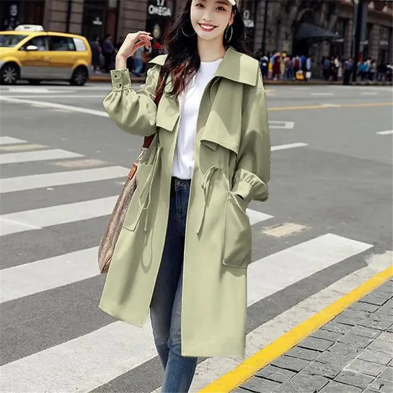 

Women's Coat Windbreaker Lined With Spring Autumn Thin Section Solid Color Waist Long Sleeve Fashion Commuter Female Clothing