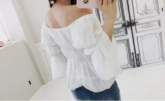 2021 Для женщин с открытыми плечами короткие рукава оборки блузка рубашка Топ