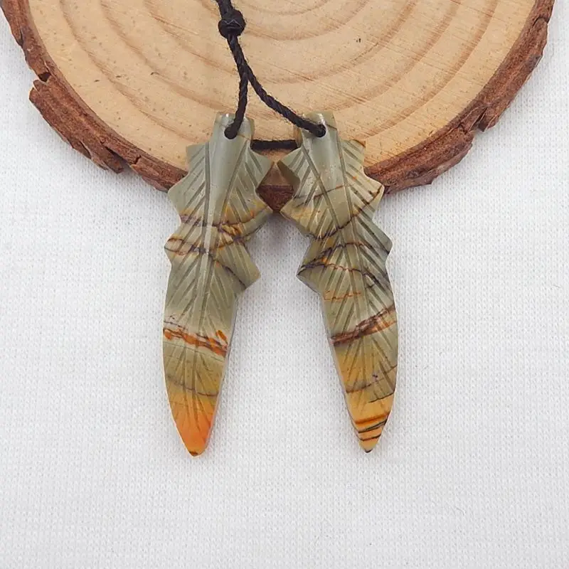 Серьги из натурального камня разных цветов Пикассо яшма резной лист бусины 38x12x4