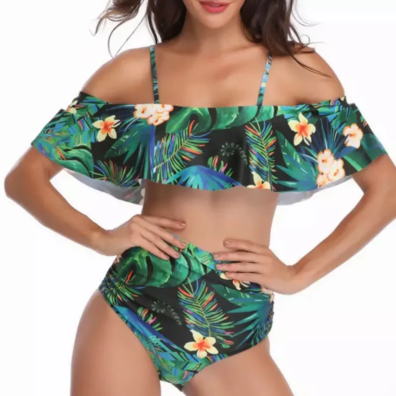 Plus Size Ruffles Women Summer Bikini Set Floral Push Up Monokini Swimsuit Ladies 2 Pieces Beach Bathing Suit Swimwear S-XXL |