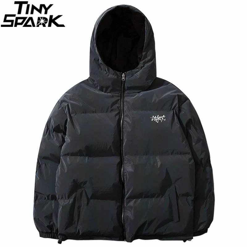 Двусторонняя куртка-парка в стиле хип-хоп Мужская Уличная Светоотражающая