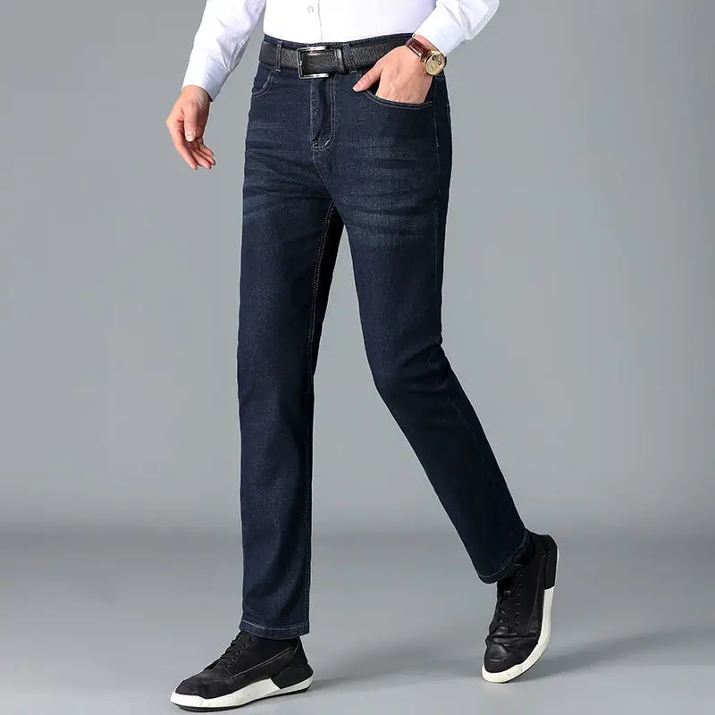 Spring new men's jeans slim business Korean fashion joker stretch small straight tube casual jeans pants boyfriend jeans  denim