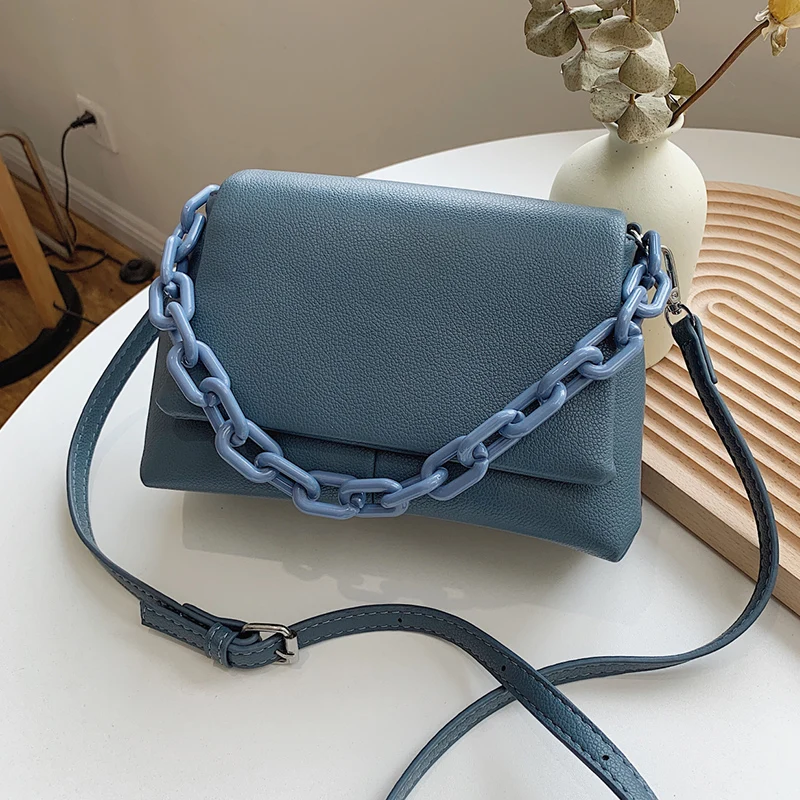 

Дизайнерские однотонные сумки через плечо из искусственной кожи на цепочке для женщин, новинка 2021, модная Роскошная Высококачественная дор...
