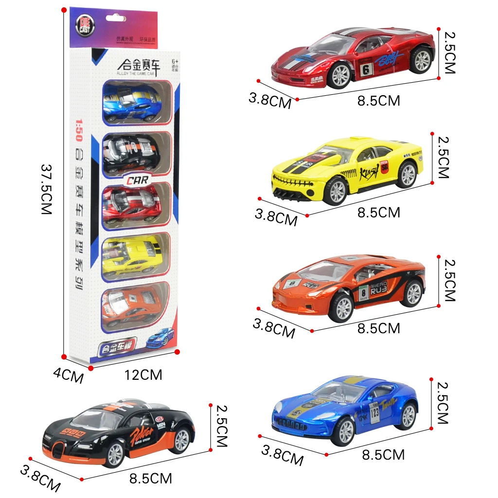 

5 Pieces Mini Roadster Alloy Cartoon Car Diecast Racing Cars Model Set - 1:50 Scale Pull Back Vehicle Toy for Kids
