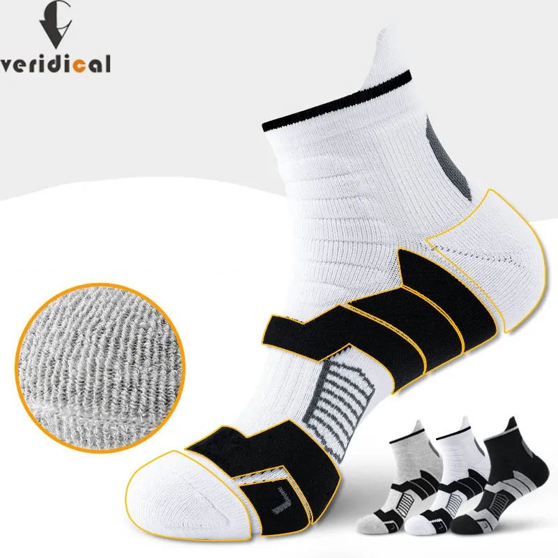 

3 Pairs Athletic,Sport Short Socks Cotton Compression Damping Towel Bottom Outdoor Basketball Bike Running Travel Socks Elite