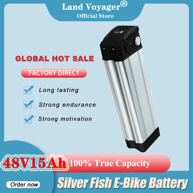

Land Voyager 48V 15Ah Bottom Discharge electric bike bicycle 48V 18650 lithium battery silver fish ebike battery with 20A BMS