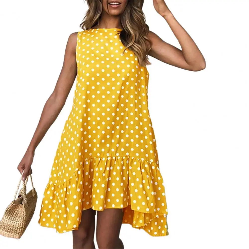 

Summer Dress Women Loose Dress Leisure Polka Dot Printing Round Neck Sleeveless Dress Women Round Neck Sleeveless Dress Women