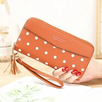 vintage dots pu leather women long wallet female zipper hasp for money clutch coin purse credit card holder cartera mujer