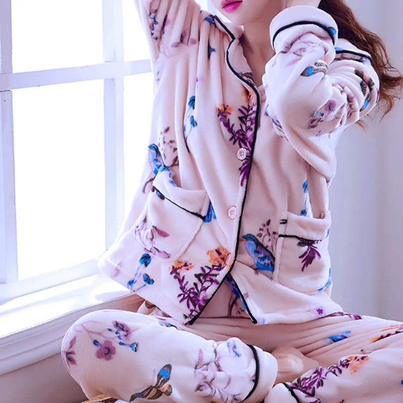 

Pajama Sets Women Winter New 2019 Sleepwear Soft Home Korean Style Womens Clothing Loose Leisure Trendy Breathable Sweet Chic