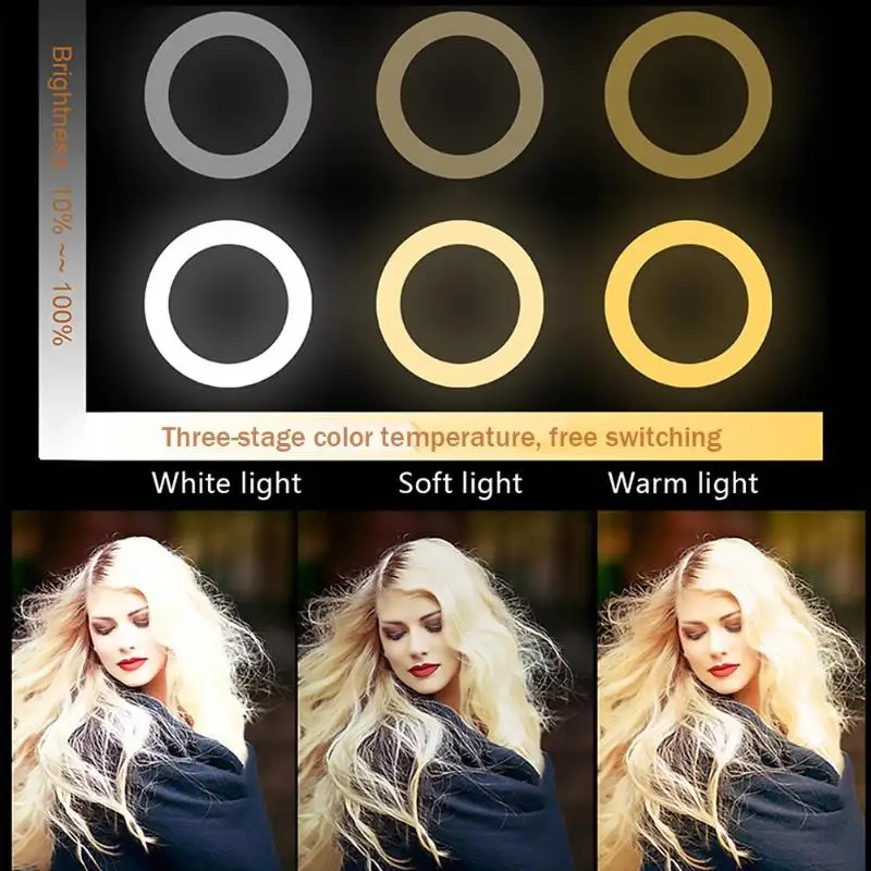 Dimmable Photography Ring Video Light Camera Fill Lamp Set for Live Video Makeup Shadowless Light Supplement