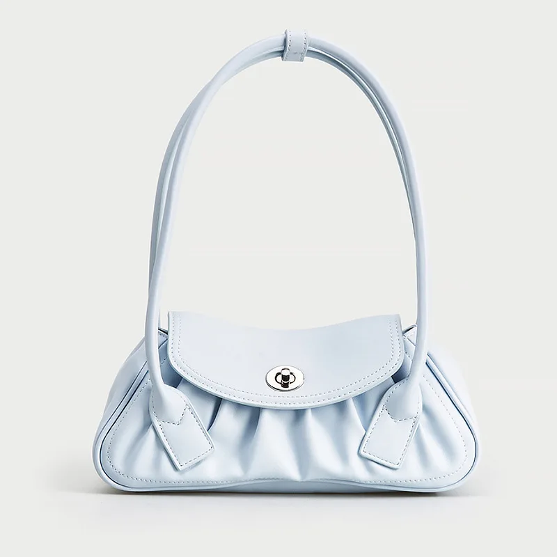 

Vintage Bag For Women PU Leather Shoulder Bag Solid Color Armpit blue Bag French Subaxillary Bag Designer Handbag