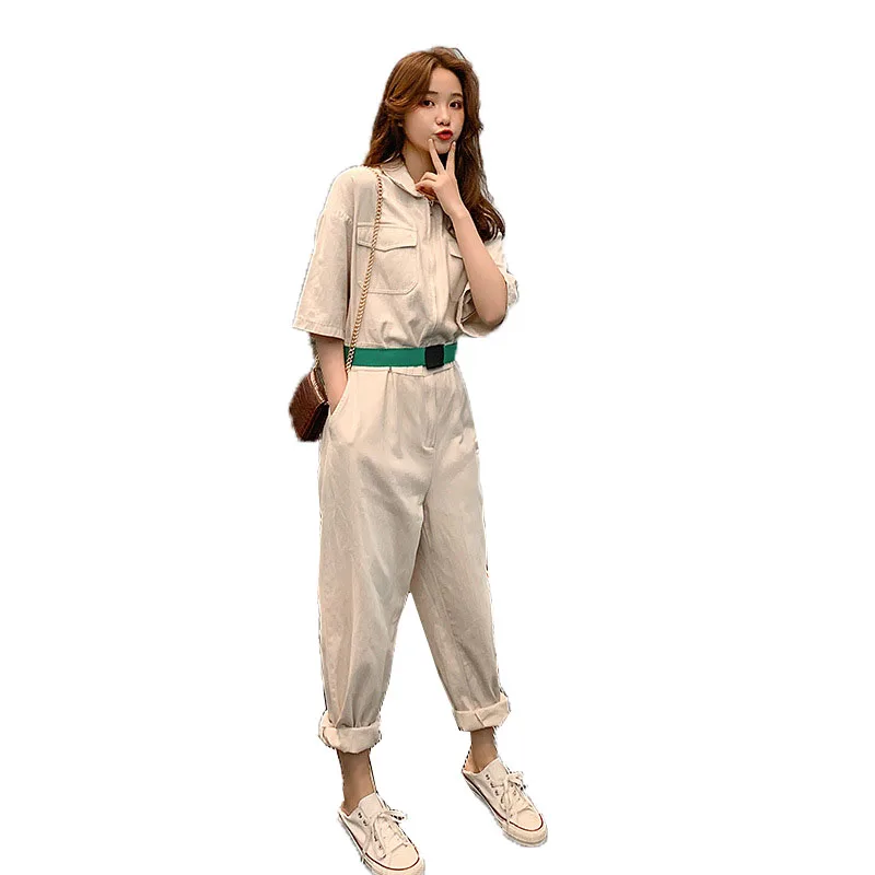 

BF Tooling Overalls Womens Spring Autumn Korean Loose Student Jumpsuits High Waist One Piece Rompers With Welt Y177