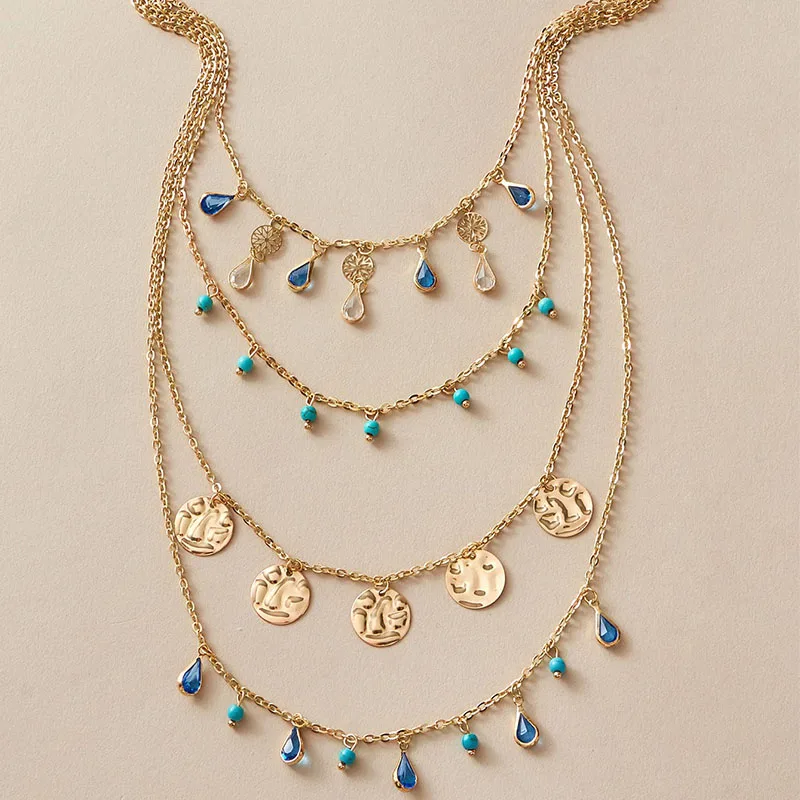 docona Bohemian Colorful Crystal Tassel Necklace for Women New Trendy Geometry Hollow Beaded Clavicle Chain Female Jewelry 9951 | Украшения