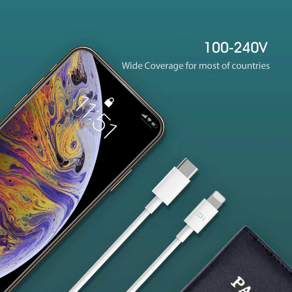 Xiaomi ZMI usb type-C быстрое зарядное устройство с USB-C кабелем для передачи данных 18 Вт портативный адаптер для телефона мини зарядное устройство для путешествий настенное зарядное устройство
