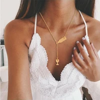 beer cup long pendant necklace for women wine bottle gold silver color triangle statement necklace party fashion jewelry