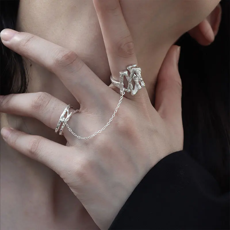 

VENTFILLE 925 Sterling Silver Chain Combination Ring For Women Trendy Temperament Party Jewelry 2021 New