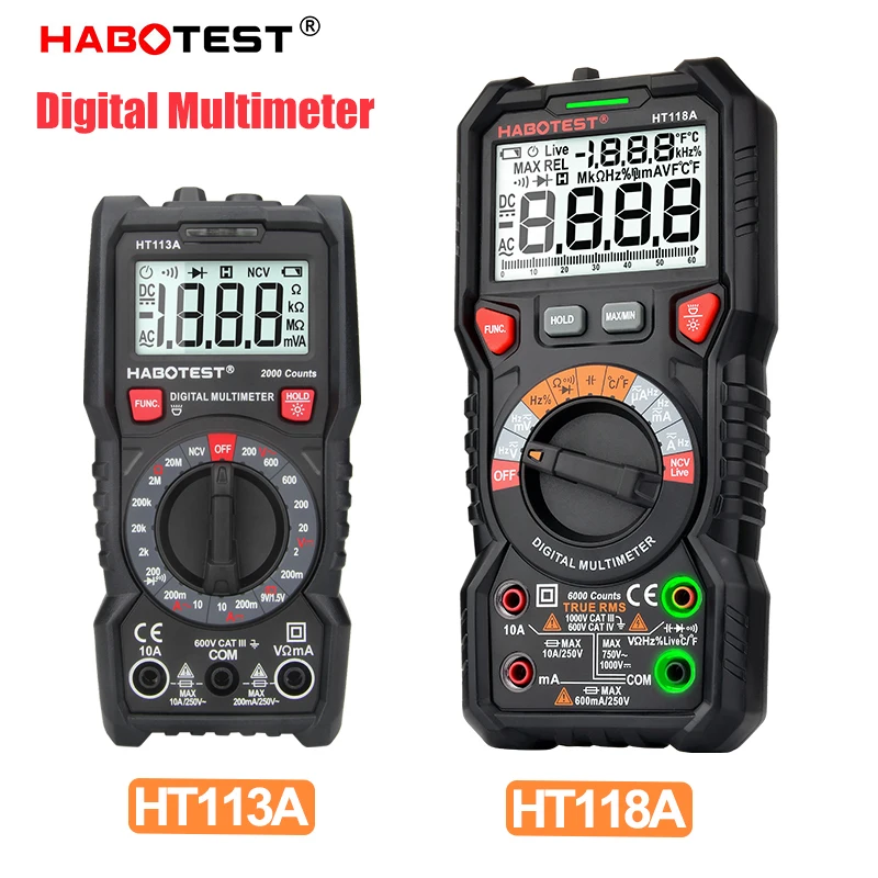 

Digital Multimeter True RMS Multimeter Automotive Tester HABOTEST Series AC DC Voltage Current Capacitor Transistor Tester