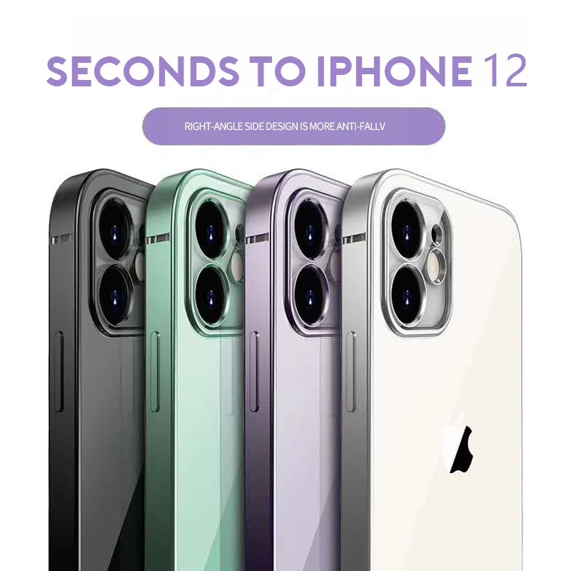 

New Square Plating Soft Case For iPhone 12 Pro 11 Pro XS Max Clear Cover For iphone 7 8 Plus XR XS X Transparent Case Back Cover