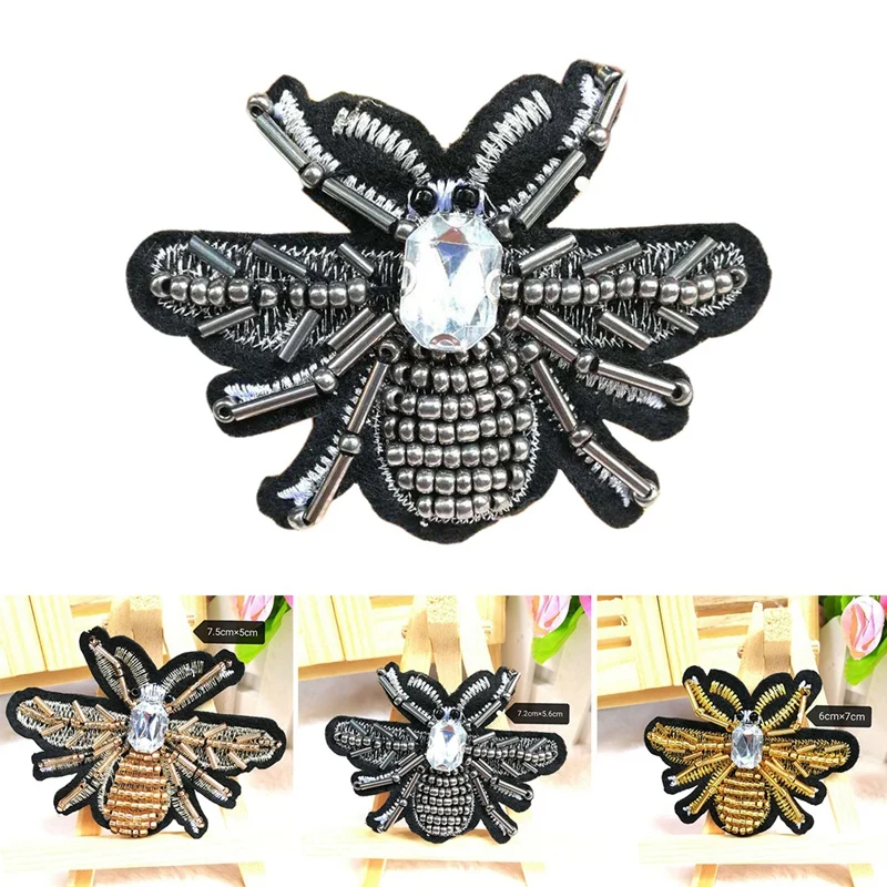 Promotion! Handmade Rhinestone Bee Beaded Patches Sew On Crystal Pearl Patch For Clothing Beading Applique Cute Crystals M | Дом и сад