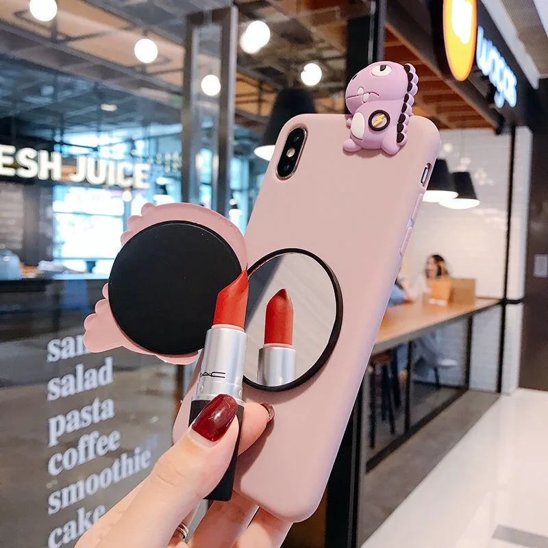 Для Xiaomi Pocophone F1 F2 Pro CC9 CC9E Redmi GO S2 K20 K30 10X мультяшный динозавр макияж зеркало мягкий
